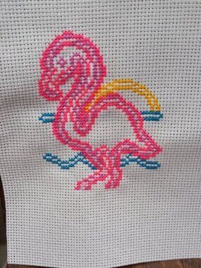 Completed Flamingo Colorful Finished Cross Stitch Embroidery Needlepoint